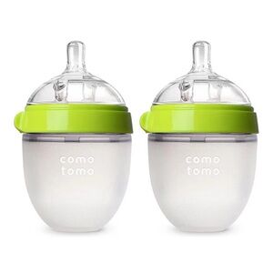 Comotomo Baby Bottle Double Pack, 5oz Green, Silicone Anti-Colic Feeding Bottles
